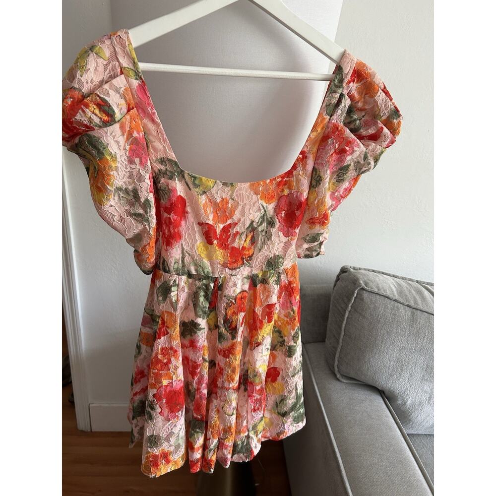 For Love & Lemons Dascha Puff Sleeve Mini Dress XXS Lace Fairy Romantic Floral